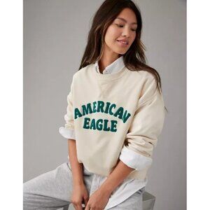 American Eagle Women's AE Funday Graphic Sweatshirt Pullover  Cream Size XS